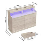 Commode en chêne pour chambre à coucher avec 6 tiroirs, commode moderne avec lumières LED et station de charge, armoire de rangement spacieuse pour salon ou couloir