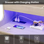 Commode en chêne pour chambre à coucher avec 6 tiroirs, commode moderne avec lumières LED et station de charge, armoire de rangement spacieuse pour salon ou couloir