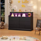 Commode en chêne pour chambre à coucher avec 6 tiroirs, commode moderne avec lumières LED et station de charge, armoire de rangement spacieuse pour salon ou couloir