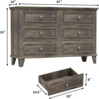 Meuble de rangement blanc style ferme avec 6 tiroirs, commode meuble TV avec poignées vintage, bois large pour chambre, salon, couloir