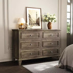 Meuble de rangement blanc style ferme avec 6 tiroirs, commode meuble TV avec poignées vintage, bois large pour chambre, salon, couloir
