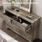 Meuble de rangement blanc style ferme avec 6 tiroirs, commode meuble TV avec poignées vintage, bois large pour chambre, salon, couloir