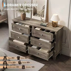 Meuble de rangement blanc style ferme avec 6 tiroirs, commode meuble TV avec poignées vintage, bois large pour chambre, salon, couloir
