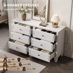 Meuble de rangement blanc style ferme avec 6 tiroirs, commode meuble TV avec poignées vintage, bois large pour chambre, salon, couloir