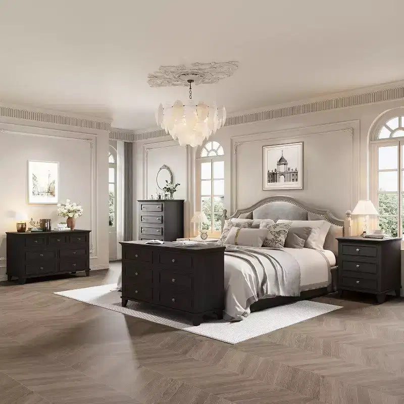 Meuble de rangement blanc style ferme avec 6 tiroirs, commode meuble TV avec poignées vintage, bois large pour chambre, salon, couloir