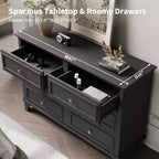 Meuble de rangement blanc style ferme avec 6 tiroirs, commode meuble TV avec poignées vintage, bois large pour chambre, salon, couloir