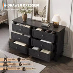 Meuble de rangement blanc style ferme avec 6 tiroirs, commode meuble TV avec poignées vintage, bois large pour chambre, salon, couloir