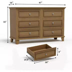 Meuble de rangement blanc style ferme avec 6 tiroirs, commode meuble TV avec poignées vintage, bois large pour chambre, salon, couloir