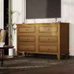 Meuble de rangement blanc style ferme avec 6 tiroirs, commode meuble TV avec poignées vintage, bois large pour chambre, salon, couloir
