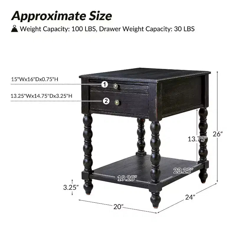 Table d'appoint haute Esther 26 po avec prises de chargement intégrées, ensemble de 2 | ARTFUL LIVING DESIGNS