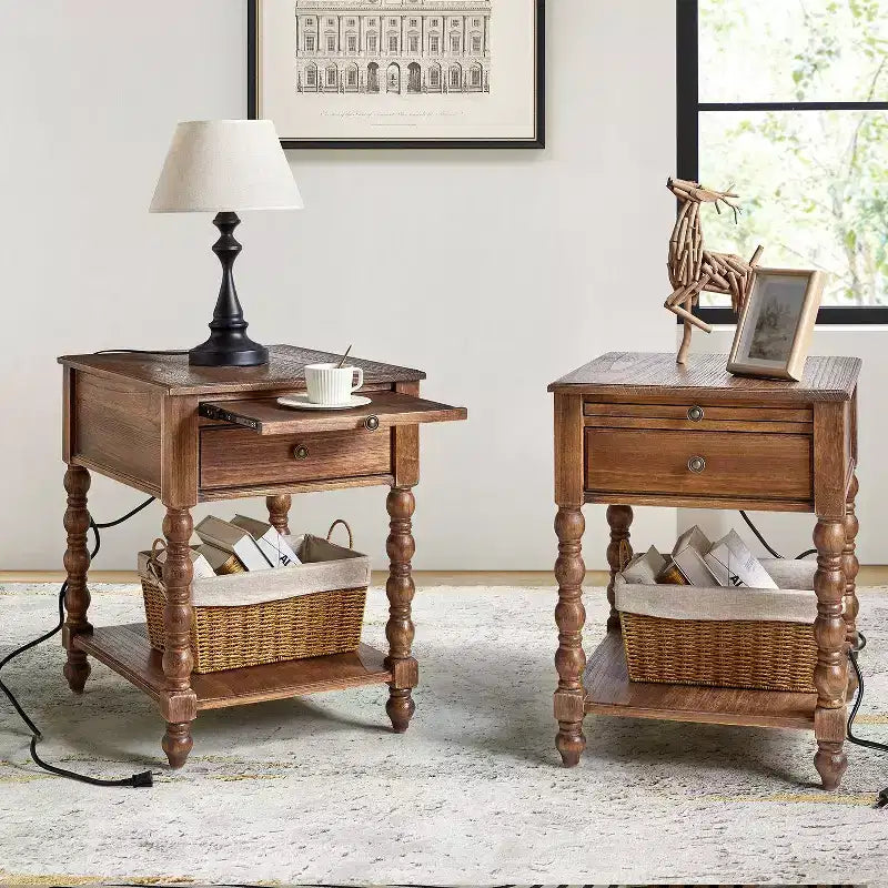 Table d'appoint haute Esther 26 po avec prises de chargement intégrées, ensemble de 2 | ARTFUL LIVING DESIGNS