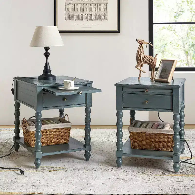 Table d'appoint haute Esther 26 po avec prises de chargement intégrées, ensemble de 2 | ARTFUL LIVING DESIGNS