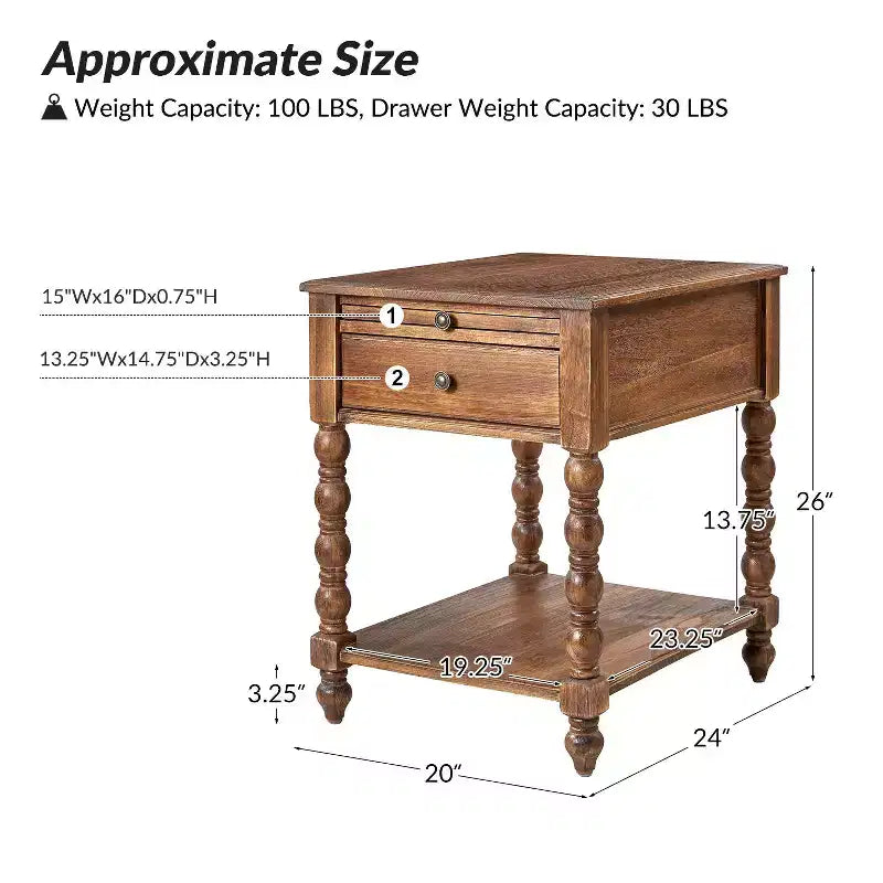 Table d'appoint haute Esther 26 po avec prises de chargement intégrées, ensemble de 2 | ARTFUL LIVING DESIGNS