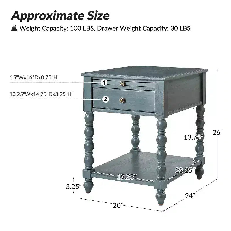 Table d'appoint haute Esther 26 po avec prises de chargement intégrées, ensemble de 2 | ARTFUL LIVING DESIGNS