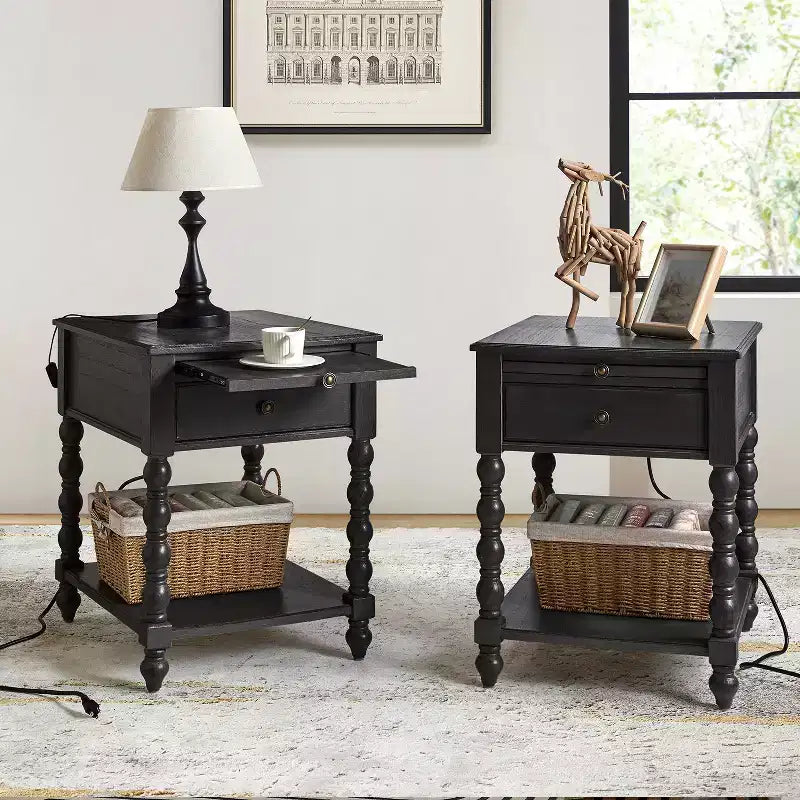 Table d'appoint haute Esther 26 po avec prises de chargement intégrées, ensemble de 2 | ARTFUL LIVING DESIGNS