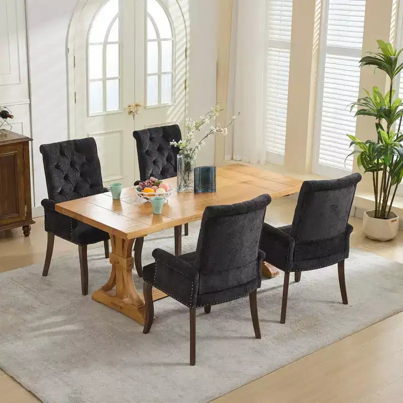 Chaises de salle à manger Okak mi-siècle élégantes et capitonnées avec pieds incurvés pour cuisine/salle à manger, fauteuil de salle à manger en chenille
