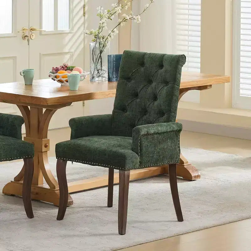 Chaises de salle à manger Okak mi-siècle élégantes et capitonnées avec pieds incurvés pour cuisine/salle à manger, fauteuil de salle à manger en chenille