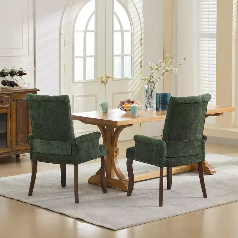 Chaises de salle à manger Okak mi-siècle élégantes et capitonnées avec pieds incurvés pour cuisine/salle à manger, fauteuil de salle à manger en chenille