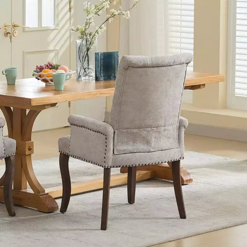 Chaises de salle à manger Okak mi-siècle élégantes et capitonnées avec pieds incurvés pour cuisine/salle à manger, fauteuil de salle à manger en chenille