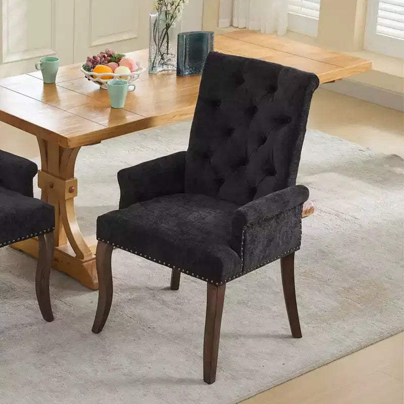 Chaises de salle à manger Okak mi-siècle élégantes et capitonnées avec pieds incurvés pour cuisine/salle à manger, fauteuil de salle à manger en chenille