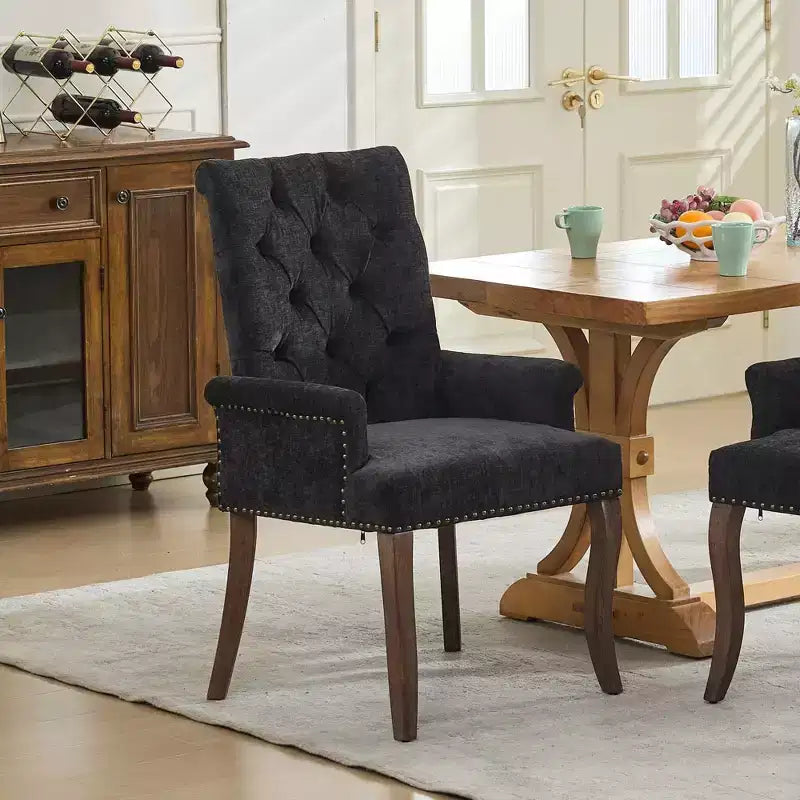 Chaises de salle à manger Okak mi-siècle élégantes et capitonnées avec pieds incurvés pour cuisine/salle à manger, fauteuil de salle à manger en chenille