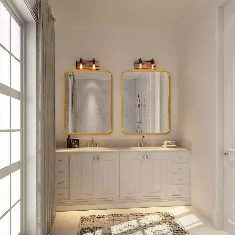 Miroir de salle de bain rectangulaire Okak avec cadre en aluminium, miroir de courtoisie à coins arrondis, miroir mural pour salon, salle de bain