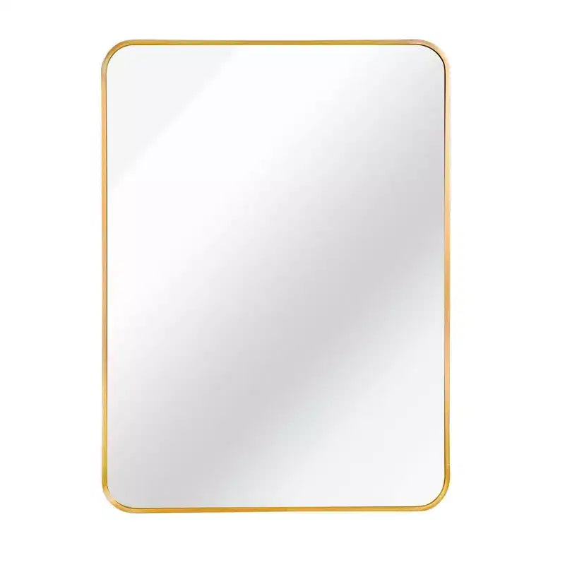 Miroir de salle de bain rectangulaire Okak avec cadre en aluminium, miroir de courtoisie à coins arrondis, miroir mural pour salon, salle de bain