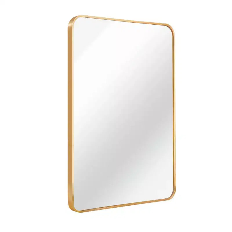 Miroir de salle de bain rectangulaire Okak avec cadre en aluminium, miroir de courtoisie à coins arrondis, miroir mural pour salon, salle de bain
