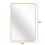 Miroir de salle de bain rectangulaire Okak avec cadre en aluminium, miroir de courtoisie à coins arrondis, miroir mural pour salon, salle de bain