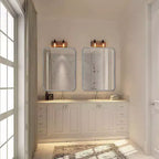 Miroir de salle de bain rectangulaire Okak avec cadre en aluminium, miroir de courtoisie à coins arrondis, miroir mural pour salon, salle de bain