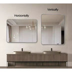 Miroir de salle de bain rectangulaire Okak avec cadre en aluminium, miroir de courtoisie à coins arrondis, miroir mural pour salon, salle de bain
