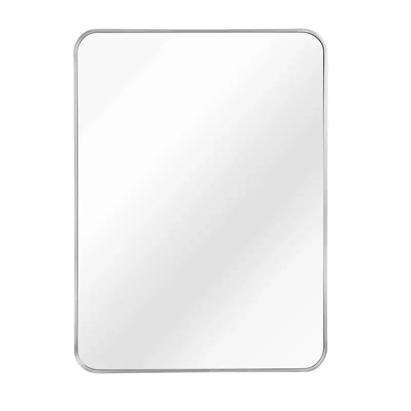 Miroir de salle de bain rectangulaire Okak avec cadre en aluminium, miroir de courtoisie à coins arrondis, miroir mural pour salon, salle de bain