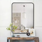 Miroir de salle de bain rectangulaire Okak avec cadre en aluminium, miroir de courtoisie à coins arrondis, miroir mural pour salon, salle de bain