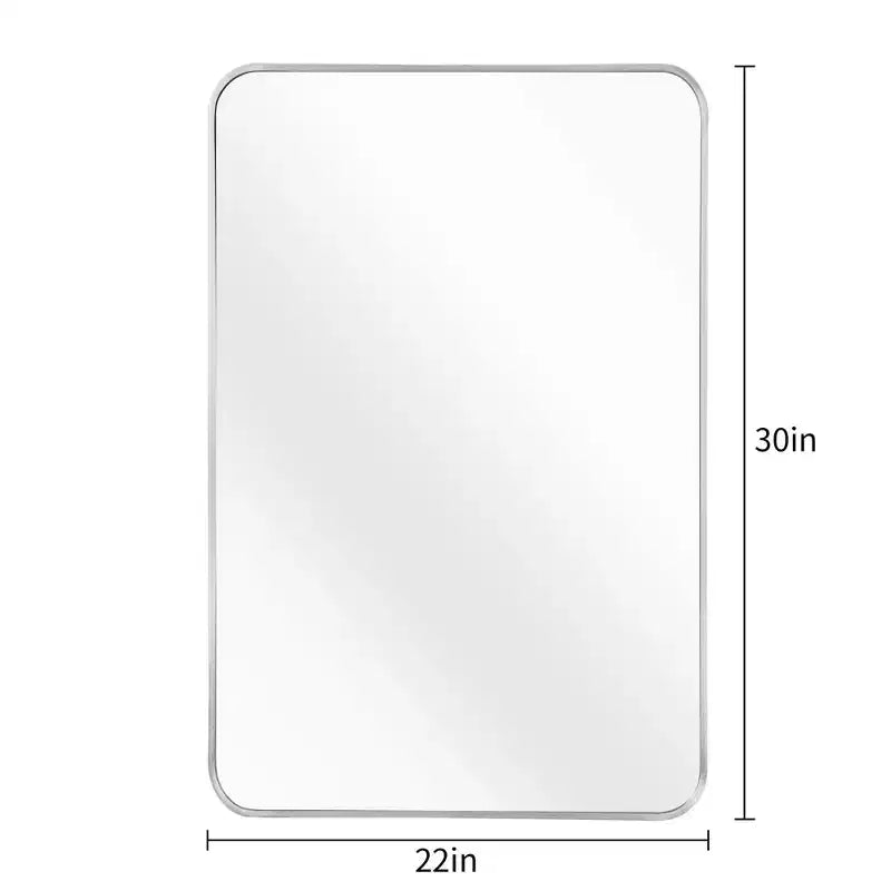 Miroir de salle de bain rectangulaire Okak avec cadre en aluminium, miroir de courtoisie à coins arrondis, miroir mural pour salon, salle de bain