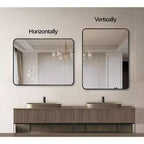 Miroir de salle de bain rectangulaire Okak avec cadre en aluminium, miroir de courtoisie à coins arrondis, miroir mural pour salon, salle de bain