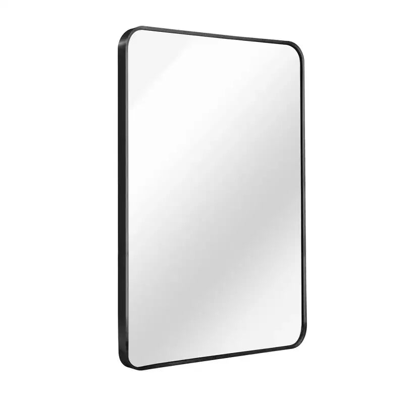 Miroir de salle de bain rectangulaire Okak avec cadre en aluminium, miroir de courtoisie à coins arrondis, miroir mural pour salon, salle de bain