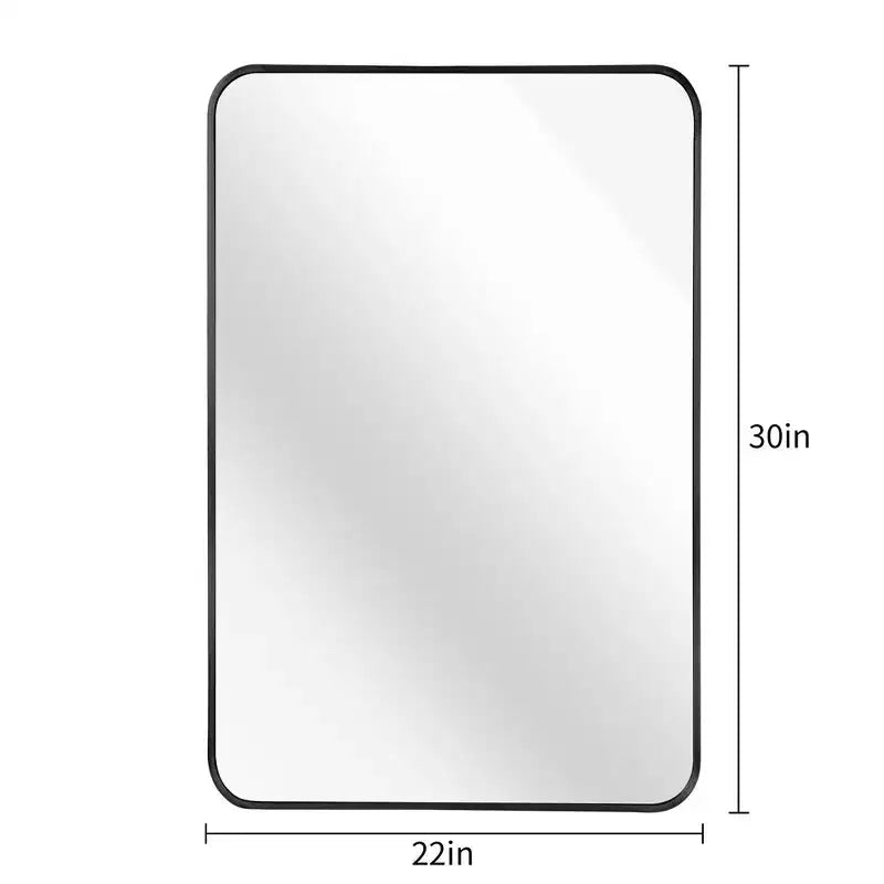 Miroir de salle de bain rectangulaire Okak avec cadre en aluminium, miroir de courtoisie à coins arrondis, miroir mural pour salon, salle de bain