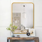 Miroir de salle de bain rectangulaire Okak avec cadre en aluminium, miroir de courtoisie à coins arrondis, miroir mural pour salon, salle de bain