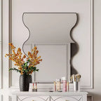 Miroir de salle de bain Okak 30X35IN forme vague moderne, miroir mural avec cadre en métal, miroir de courtoisie pour salle de bain, salon, chambre