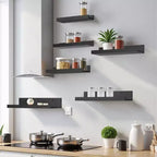 Étagères flottantes FurnitureR (lot de 6), étagères murales en bois pour salle de bain, chambre, salon, cuisine, bureau, noir