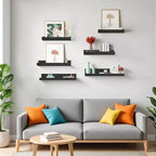 Étagères flottantes FurnitureR (lot de 6), étagères murales en bois pour salle de bain, chambre, salon, cuisine, bureau, noir