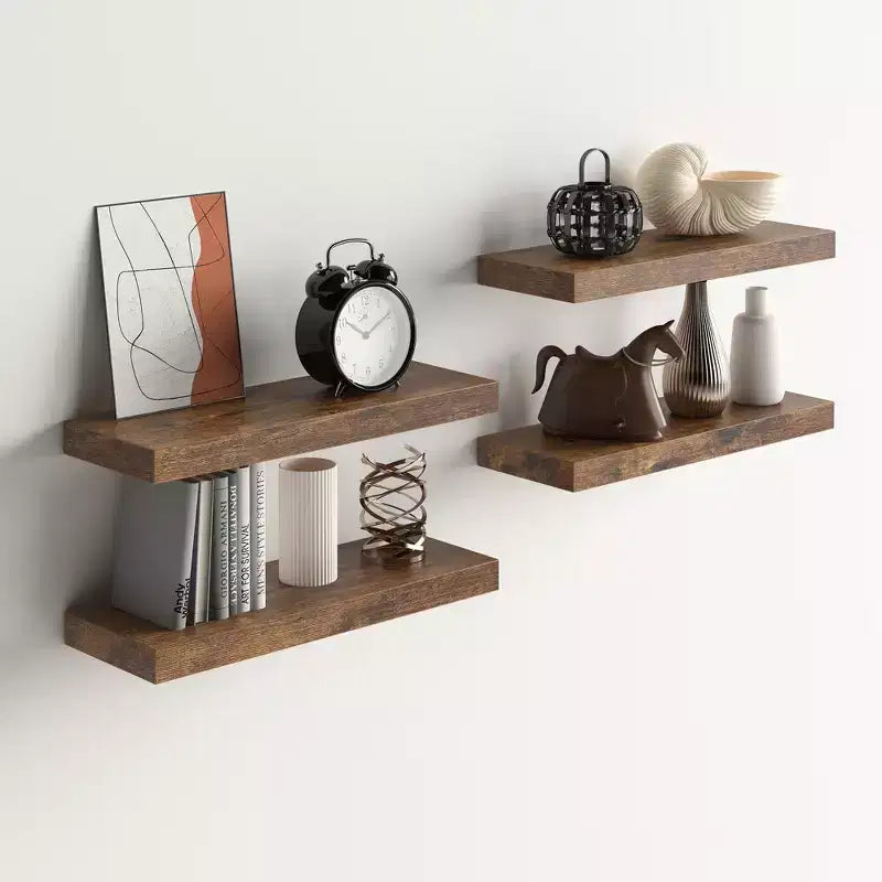 Étagères flottantes FurnitureR pour mur, étagère murale décorative en bois rustique de 40 cm de large, support d'affichage mural invisible, marron
