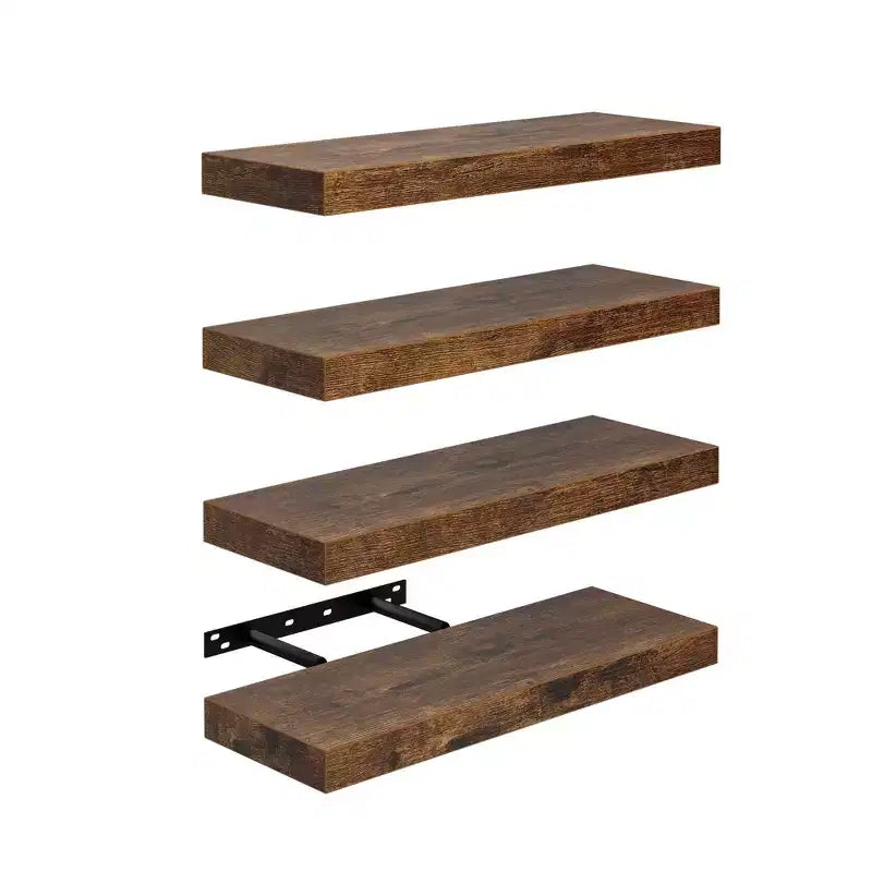Étagères flottantes FurnitureR pour mur, étagère murale décorative en bois rustique de 40 cm de large, support d'affichage mural invisible, marron