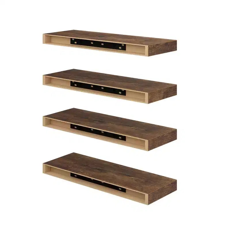 Étagères flottantes FurnitureR pour mur, étagère murale décorative en bois rustique de 40 cm de large, support d'affichage mural invisible, marron