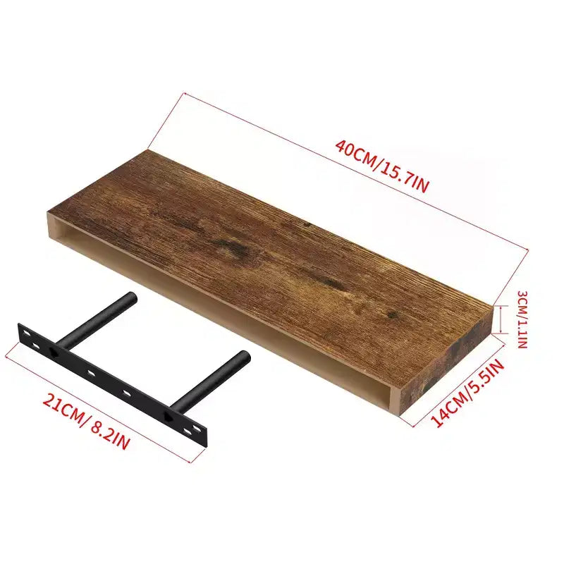 Étagères flottantes FurnitureR pour mur, étagère murale décorative en bois rustique de 40 cm de large, support d'affichage mural invisible, marron