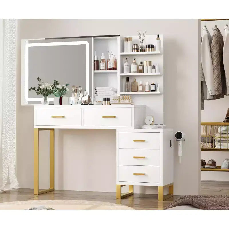 Coiffeuse pour chambre à coucher, coiffeuse avec miroir, rangement spacieux et construction robuste, bureau de maquillage facile à assembler
