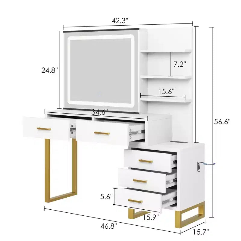 Coiffeuse pour chambre à coucher, coiffeuse avec miroir, rangement spacieux et construction robuste, bureau de maquillage facile à assembler