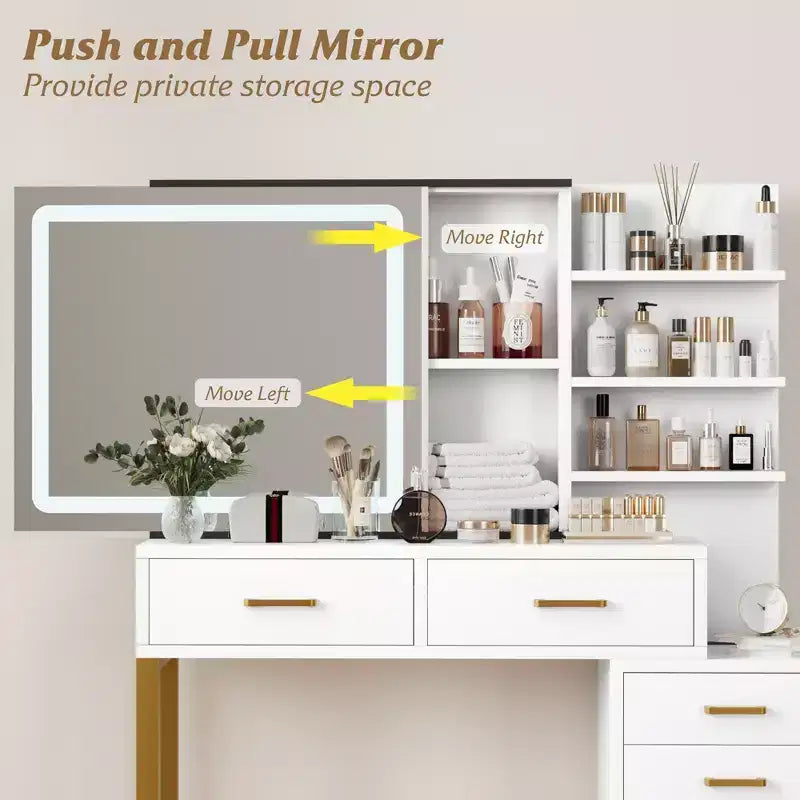 Coiffeuse pour chambre à coucher, coiffeuse avec miroir, rangement spacieux et construction robuste, bureau de maquillage facile à assembler