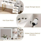 Coiffeuse pour chambre à coucher, coiffeuse avec miroir, rangement spacieux et construction robuste, bureau de maquillage facile à assembler