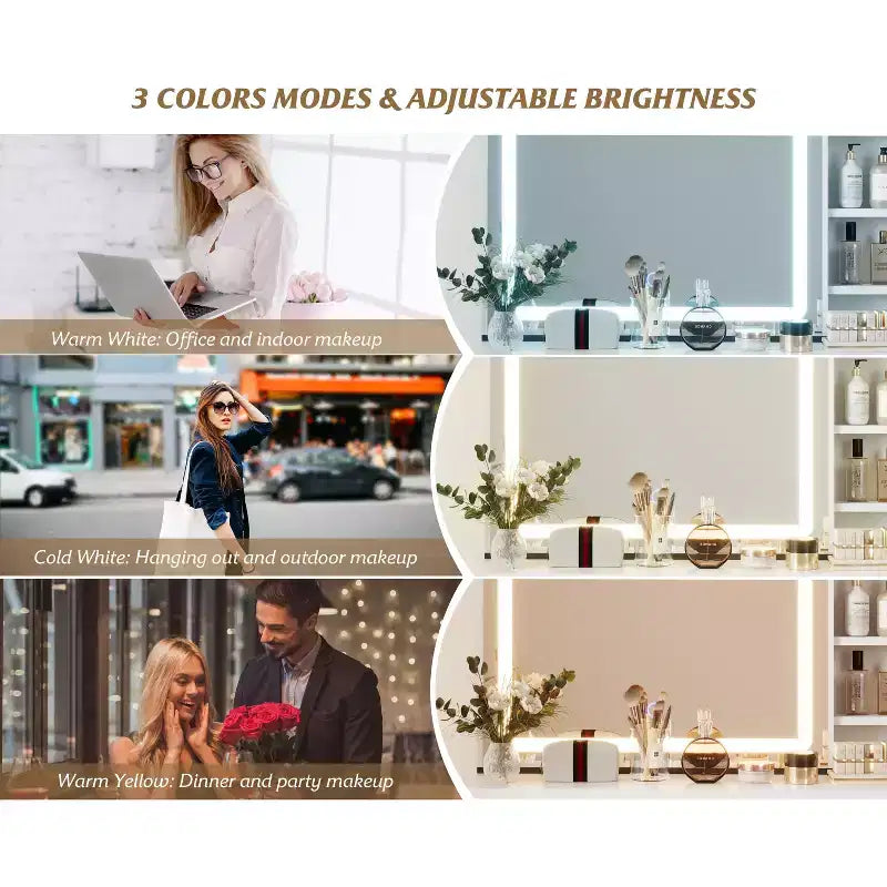 Coiffeuse pour chambre à coucher, coiffeuse avec miroir, rangement spacieux et construction robuste, bureau de maquillage facile à assembler